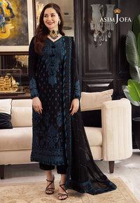 ASIM JOFA-3PC DHANAK EMBROIDERED SHIRT WITH BAMBER CHIFFON EMBROIDERED DUPATTA & TROUSER-BIC-4078