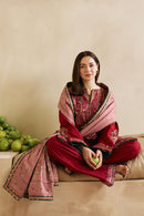 ZARA SHAH JAHAN-3PC DHANAK EMBROIDERED SHIRT WITH COURTRAI WOOL PRINTED SHAWL AND EMB TROUSER-BIC-4042