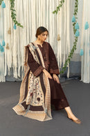URGE-3PC DHANAK EMBROIDERED SHIRT WITH COURTRAI PRINTED SHAWL AND EMB TROUSER-BIC-4199
