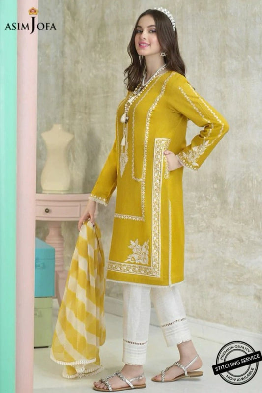 ASIM JOFA- 3PC LAWN EMBROIDERED WITH MONARK PRINT DUPATTA- BIC-3522