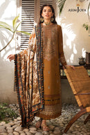 ASIM JOFA-3PC DHANAK EMBROIDERED SHIRT WITH COURTRAI PRINTED SHAWL & TROUSR-BIC-3135