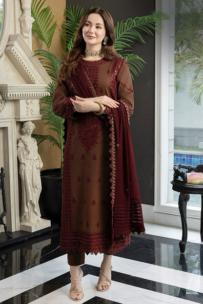 ASIM JOFA- 3PC LAWN EMBROIDERED SHIRT WITH BAMBER CHIFFON EMBROIDERED DUPATTA AND TROUSER-BIC-2816