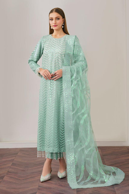 BAROUQE- ORGANZA 3PC SEQUENCE EMBROIDERED SHIRT WITH ORGANZA SEQUENCE EMBROIDERED DUPATTA WITH SILK TROUSER -BIC-2762 B