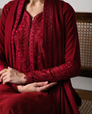 ZAIB-3PC DHANAK EMBROIDERED SHIRT WITH DHANAK EMBROIDERED SHAWL AND TROUSER-BIC-5271