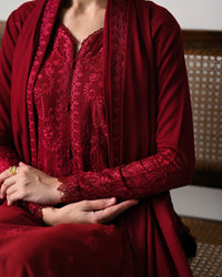 ZAIB-3PC DHANAK EMBROIDERED SHIRT WITH DHANAK EMBROIDERED SHAWL AND TROUSER-BIC-5271