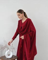 ZAIB-3PC DHANAK EMBROIDERED SHIRT WITH DHANAK EMBROIDERED SHAWL AND TROUSER-BIC-5271