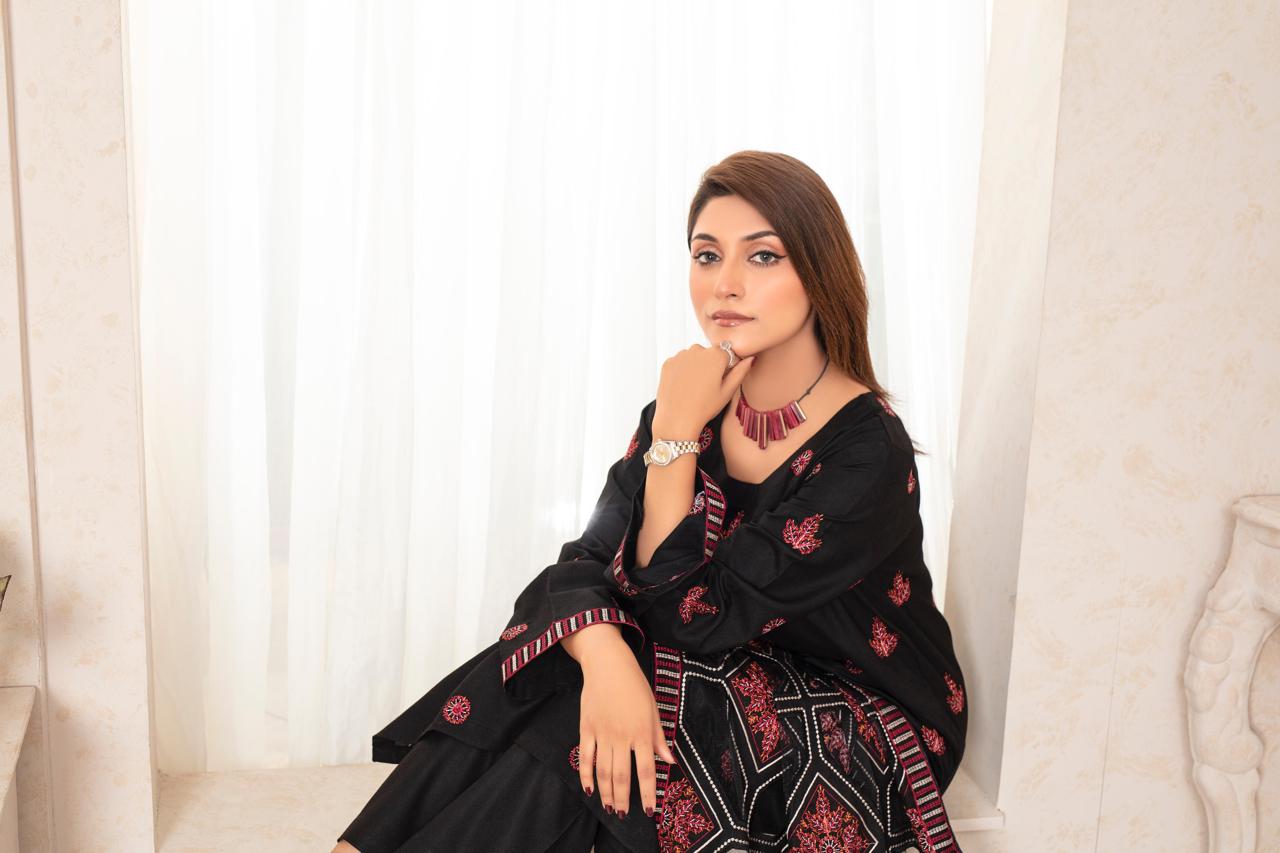 BRANDS INN-3PC DHANAK EMBROIDERED SHIRT WITH HEAVY CUTWORK EMBROIDERED DHANAK SHAWL AND TROUSER-BIC -002
