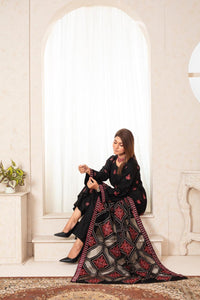 BRANDS INN-3PC DHANAK EMBROIDERED SHIRT WITH HEAVY CUTWORK EMBROIDERED DHANAK SHAWL AND TROUSER-BIC -002