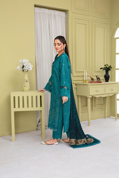 BRANDSINN-3PC KHADAR CUTWORK EMBROIDERED SHIRT WITH KASHMIRI JACQUARD WOOL SHAWL-BIC-1501