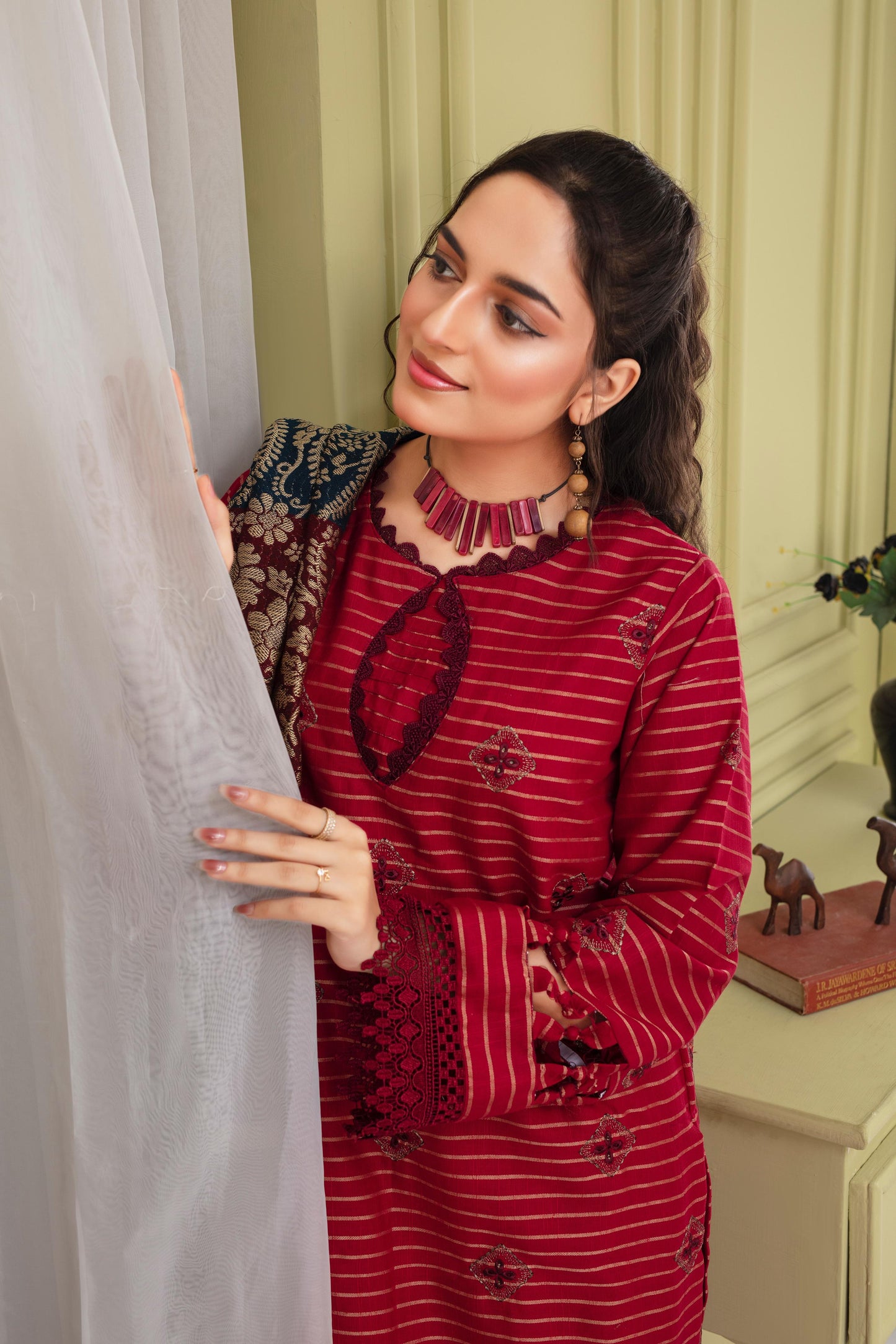 BRANDSINN-3PC KHADAR CUTWORK EMBROIDERED SHIRT WITH KASHMIRI JACQUARD WOOL SHAWL-BIC-1503