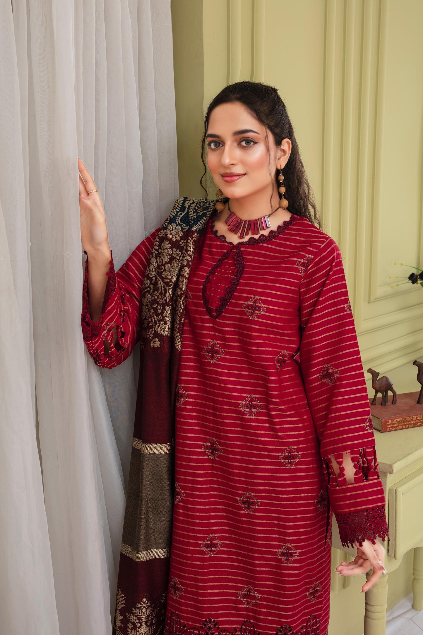 BRANDSINN-3PC KHADAR CUTWORK EMBROIDERED SHIRT WITH KASHMIRI JACQUARD WOOL SHAWL-BIC-1503