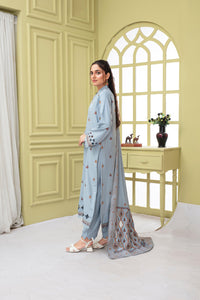 BRANDS INN-3PC DHANAK EMBROIDERED SHIRT WITH HEAVY CUTWORK EMBROIDERED DHANAK SHAWL AND TROUSER-BIC -1506