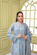 BRANDS INN-3PC DHANAK EMBROIDERED SHIRT WITH HEAVY CUTWORK EMBROIDERED DHANAK SHAWL AND TROUSER-BIC -1506