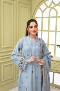 BRANDS INN-3PC DHANAK EMBROIDERED SHIRT WITH HEAVY CUTWORK EMBROIDERED DHANAK SHAWL AND TROUSER-BIC -1506