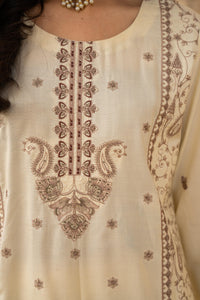 BRANDS INN-3PC DHANAK EMBROIDERED SHIRT WITH DHANAK HEAVY CUTWORK EMBROIDERED SHAWL -BIC-1523