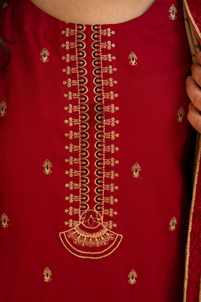BRANDS INN-3PC DHANAK CUTWORK EMBROIDERED SHIRT WITH HEAVY CUTWORK EMBROIDERED JACQUARD WOOL SHAWL -BIC-1524