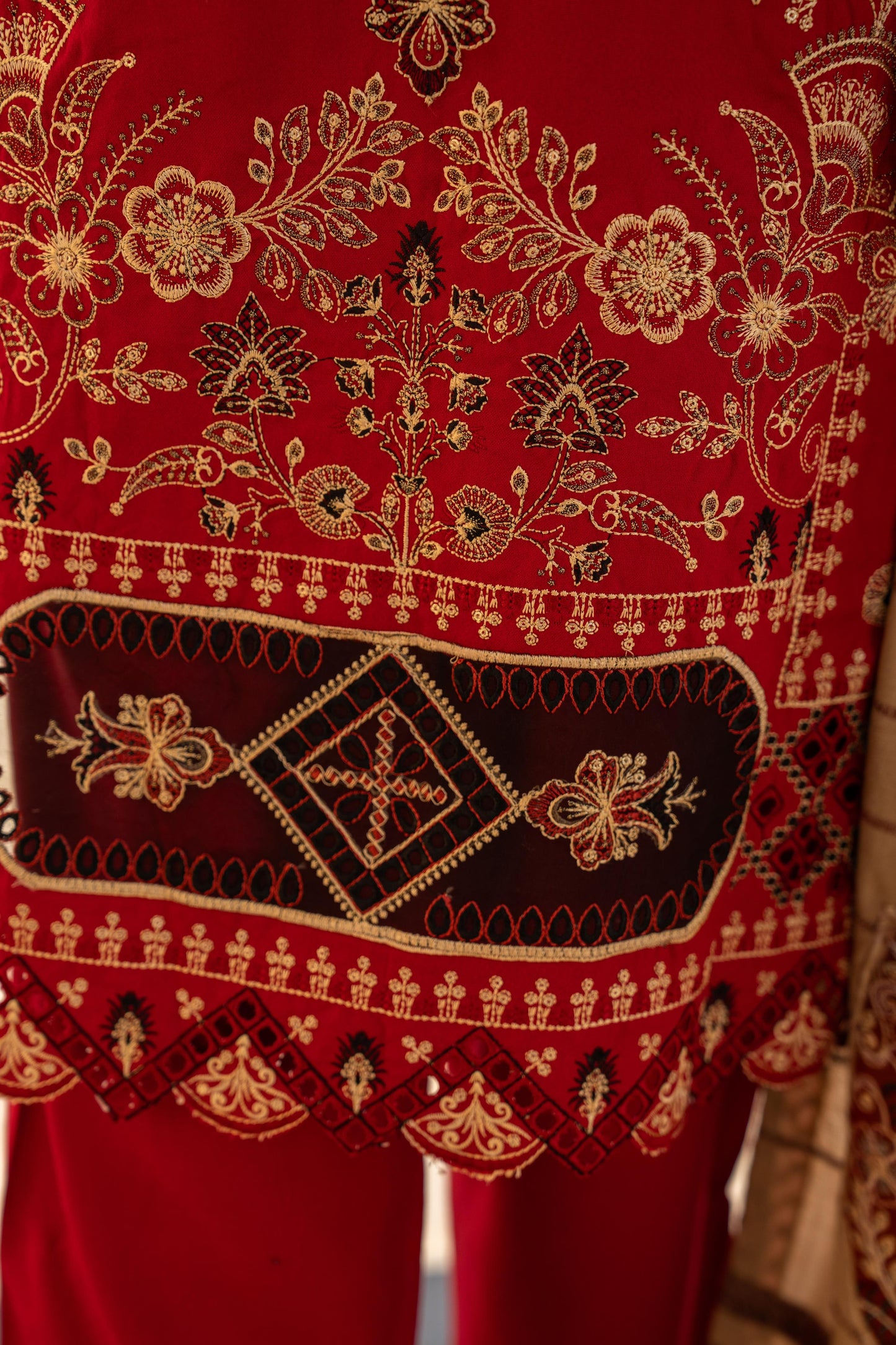 BRANDS INN-3PC DHANAK CUTWORK EMBROIDERED SHIRT WITH HEAVY CUTWORK EMBROIDERED JACQUARD WOOL SHAWL -BIC-1524