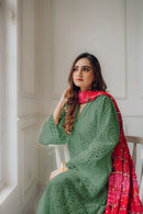 MARIA B-3PC CHIKANKARI LAWN EMBROIDERED SHIRT WITH CHUNRI PRINT DUPATTA AND TROUSER-BIC-4051 M