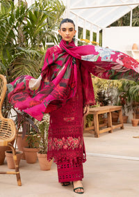 BAROUQE-3PC LAWN CHIKENKARI EMBROIDERED SHIRT WITH CHIFFOON PRINT DUPATTA AND EMB TROUSER-BIC-4736