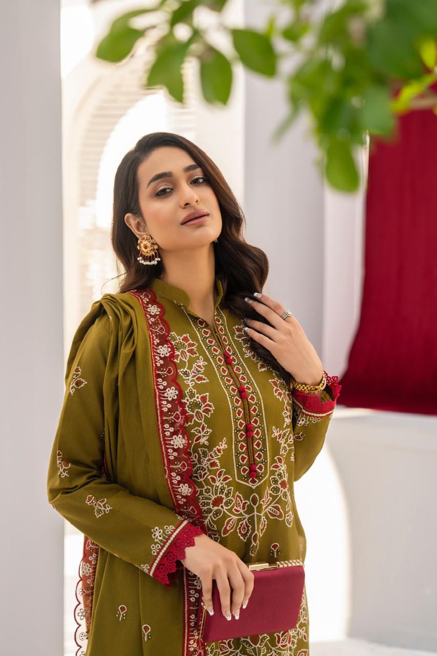BRANDSINN-3PC LAWN EMBROIDERED SHIRT WITH LAWN EMBROIDERED READY TO WEAR DUPATTA-BIC-G01
