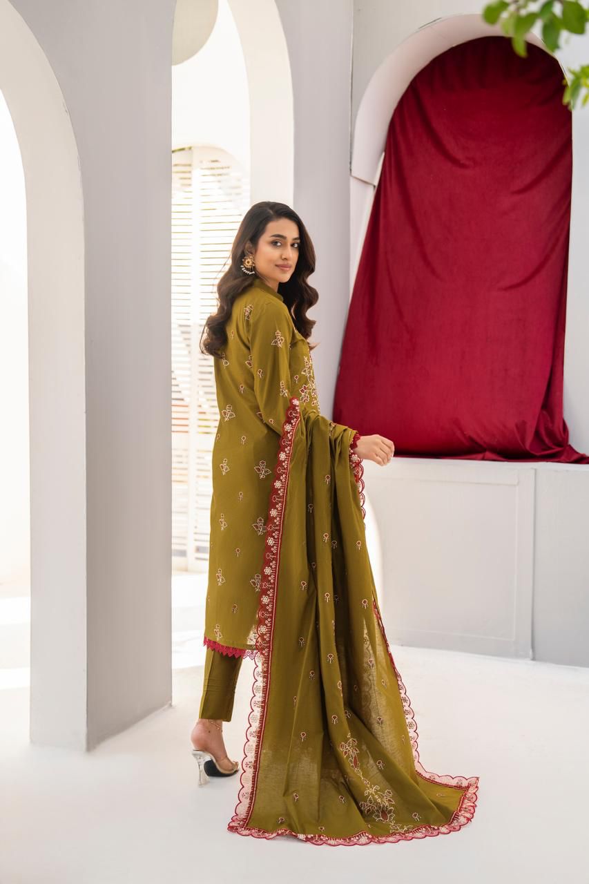 BRANDSINN-3PC LAWN EMBROIDERED SHIRT WITH LAWN EMBROIDERED READY TO WEAR DUPATTA-BIC-G01
