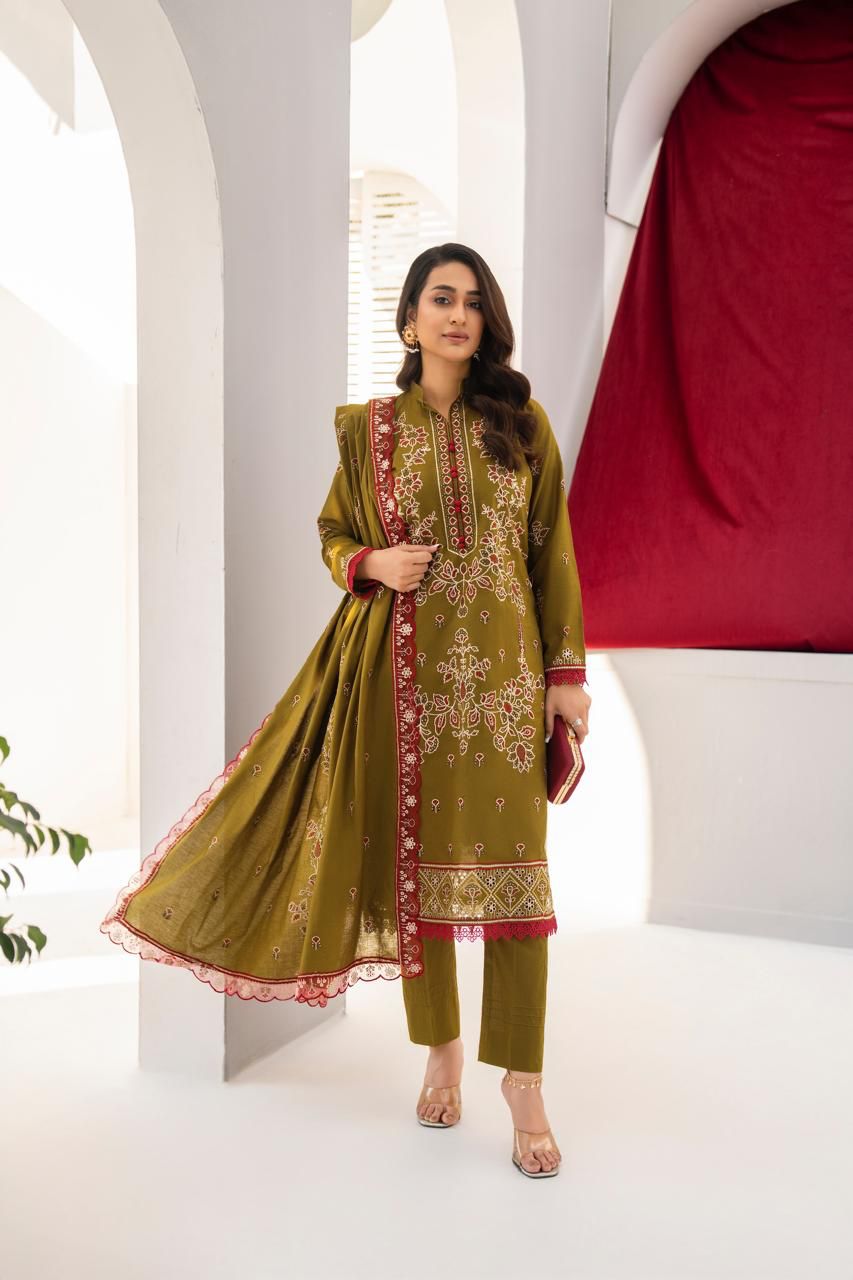 BRANDSINN-3PC LAWN EMBROIDERED SHIRT WITH LAWN EMBROIDERED READY TO WEAR DUPATTA-BIC-G01
