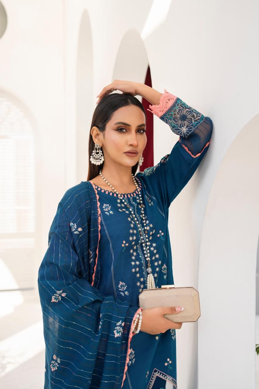 BRANDSINN-3PC LAWN EMBROIDERED SHIRT WITH LAWN  EMBROIDERED READY TO WEAR DUPATTA-BIC-04