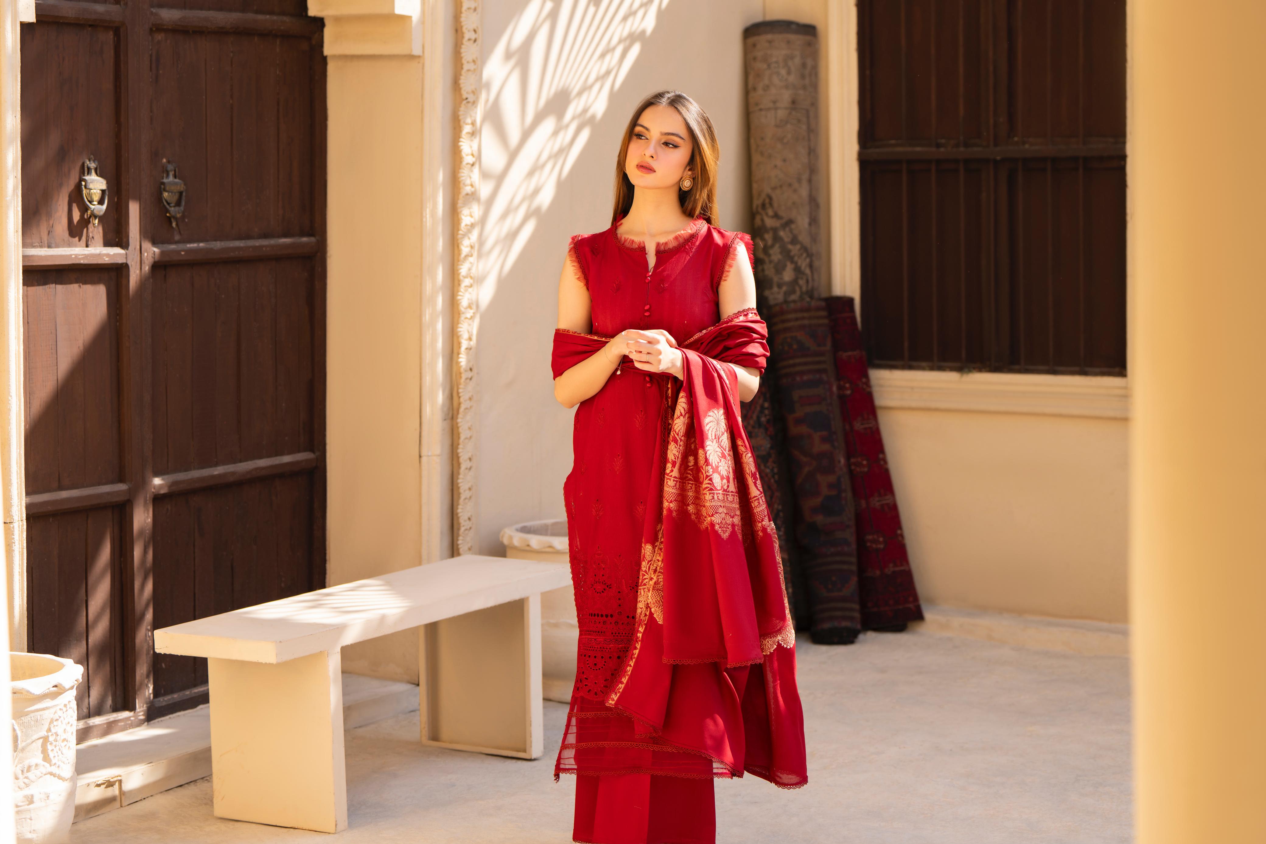 MIRAKHI-3PC LAWN CHIKENKARI EMBROIDERED SHIRT WITH LAWN JAQUARD PRINT DUPATTA -BIC-5400
