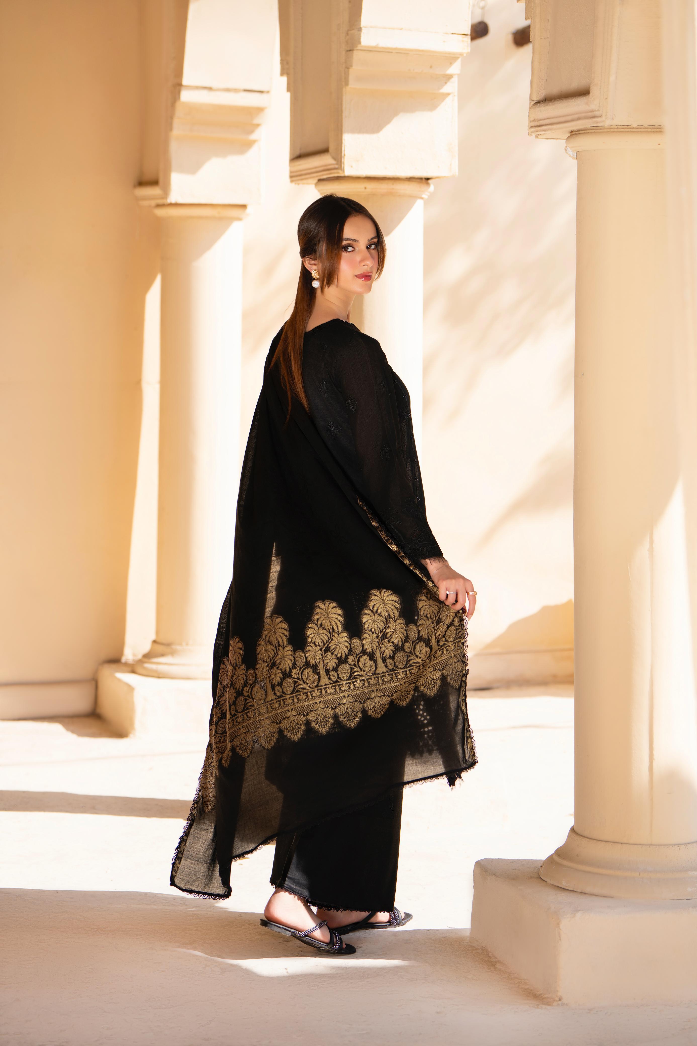 MIRAKHI-3PC LAWN CHIKENKARI EMBROIDERED SHIRT WITH LAWN JAQUARD PRINT DUPATTA -BIC-5200