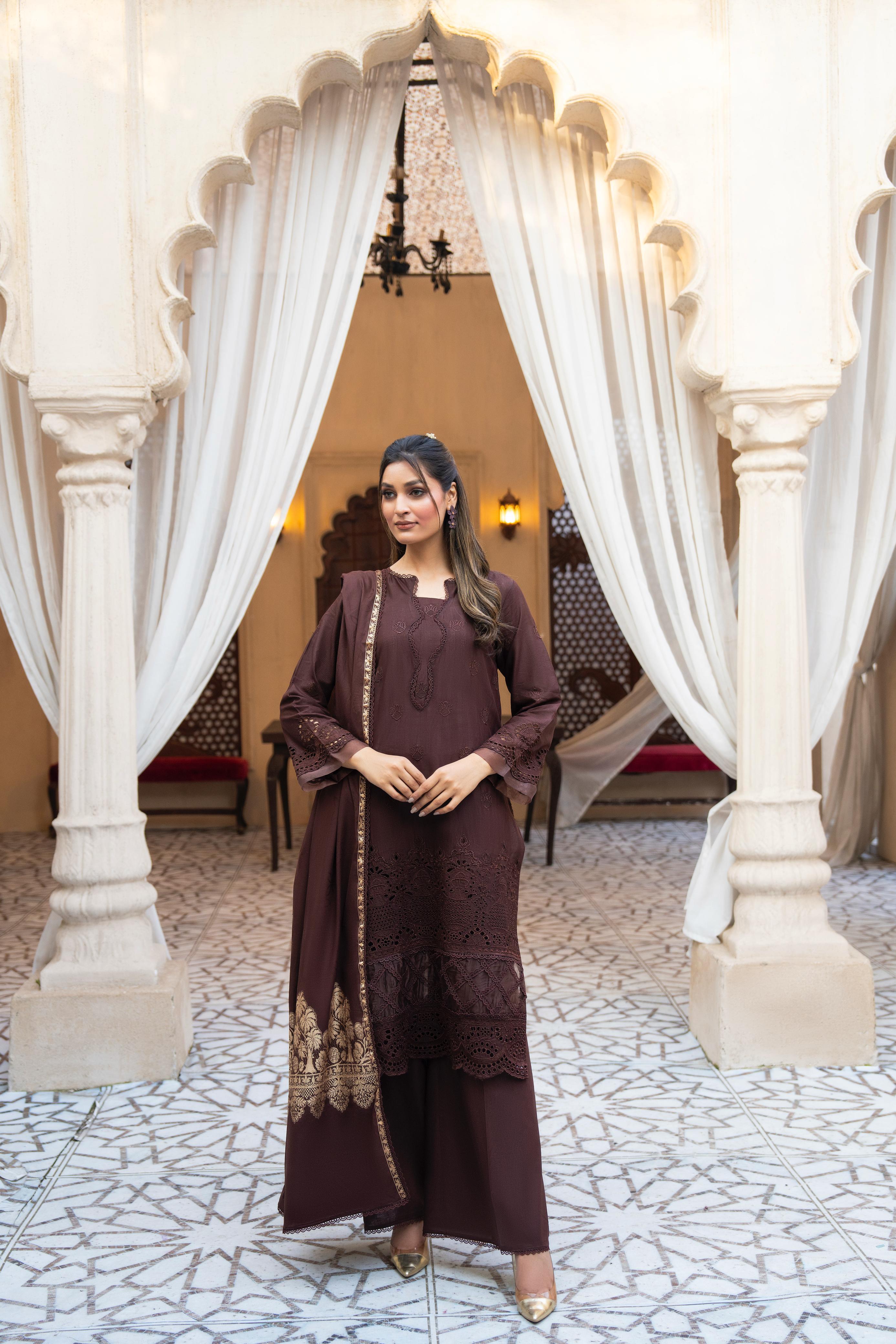 MIRAKHI-3PC LAWN CHIKENKARI EMBROIDERED SHIRT WITH LAWN JACQUARD PRINT DUPATTA -BIC-5500