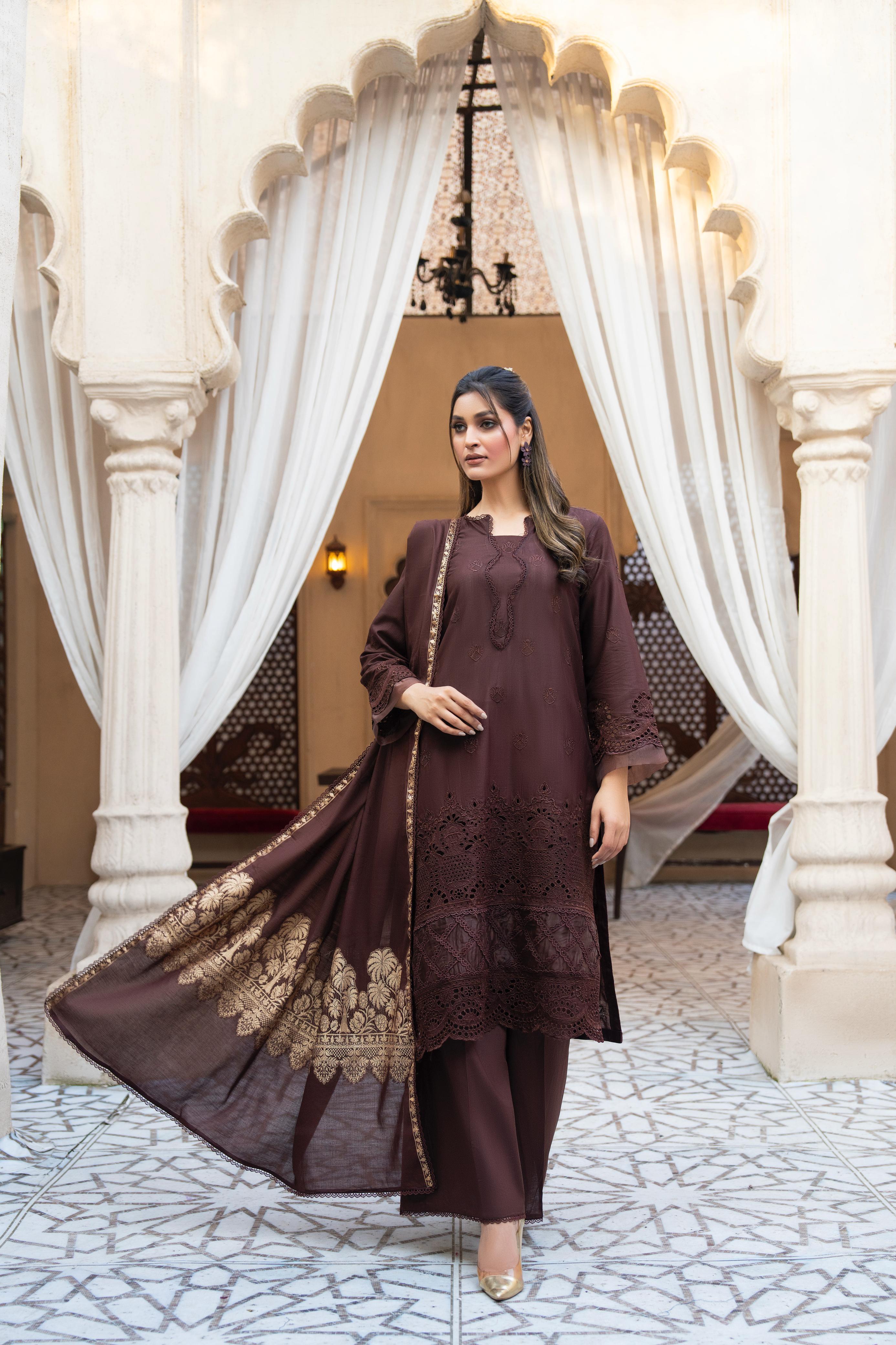 MIRAKHI-3PC LAWN CHIKENKARI EMBROIDERED SHIRT WITH LAWN JACQUARD PRINT DUPATTA -BIC-5500