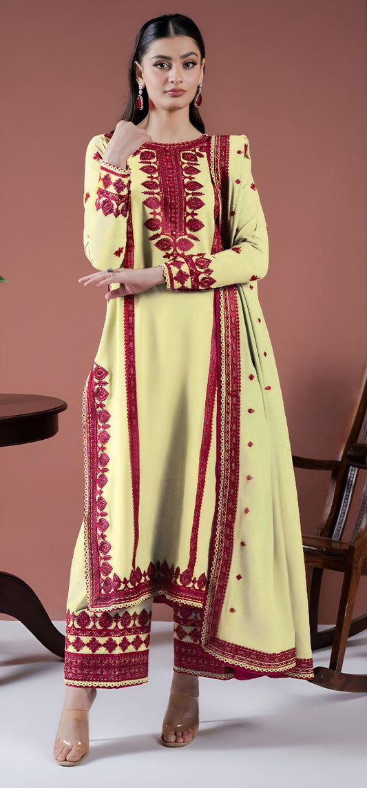 ASIM JOFA-3PC LAWN EMBROIDERED SHIRT WITH LAWN EMBROIDERED DUPATTA AND LAWN TROUSER-BIC-3563 A