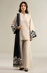 SAPPHIRE-3PC DHANAK SHIRT WITH DHANAK EMBROIDERED SLEEVES & PRINTED SHAWL-BIC-4068