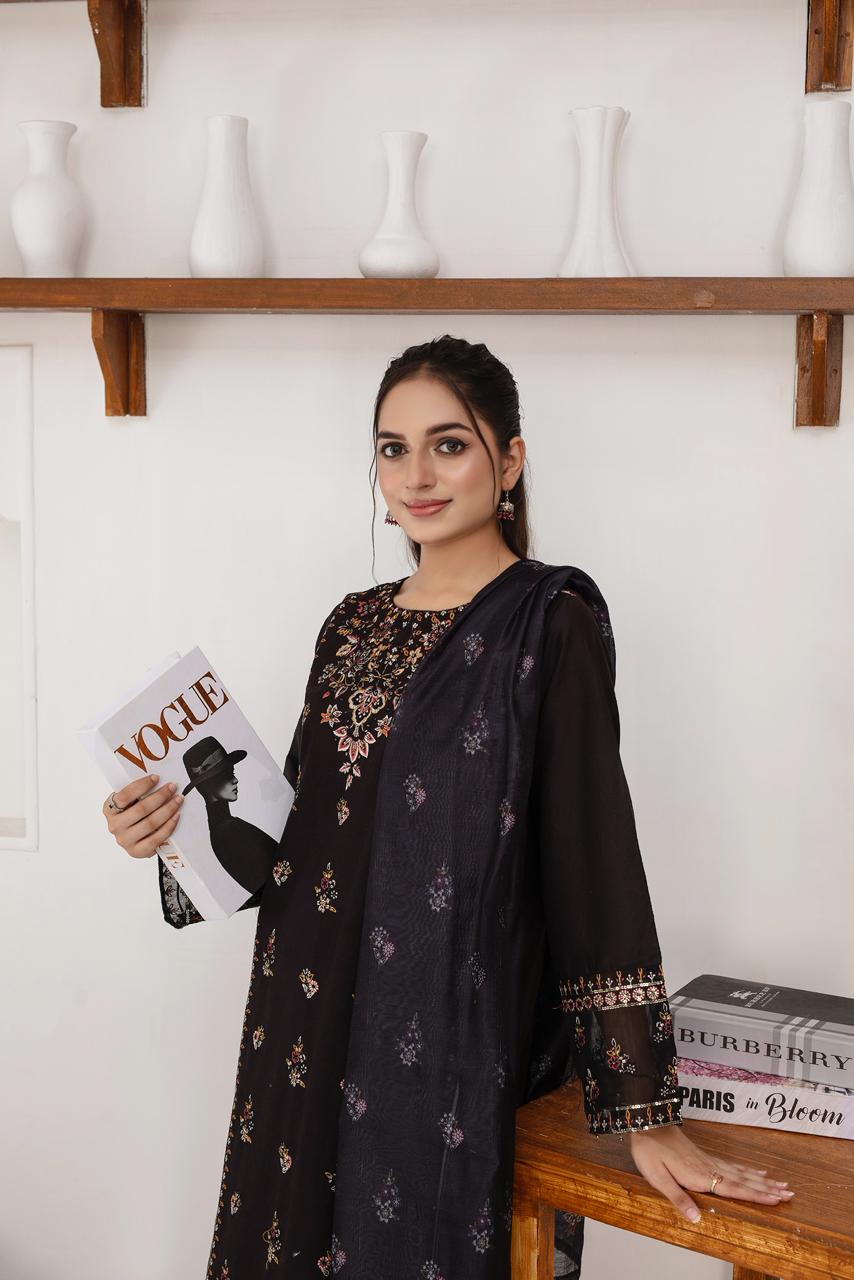 BRANDS INN -WINTER COTTON 3PC EMBROIDERED SHIRT WITH DORIA PRINTED SHAWL-BIC-2006