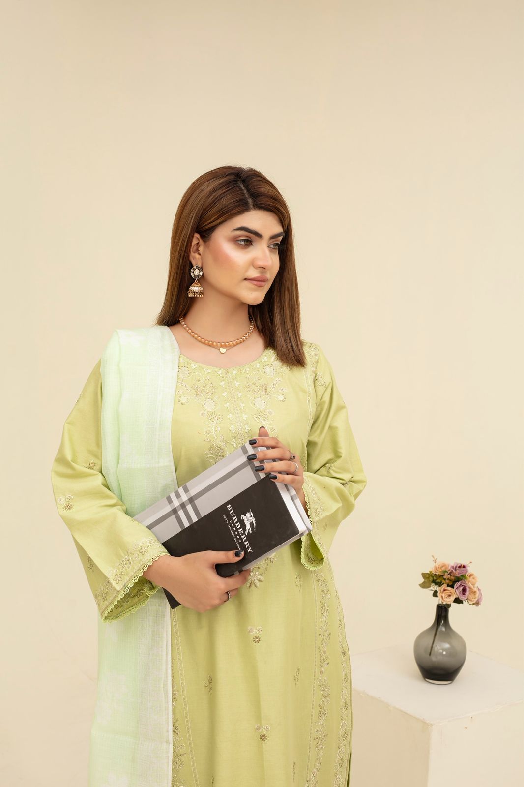 BRANDS INN-WINTER COTTON 3PC EMBROIDERED SHIRT WITH DORIA PRINTED SHAWL-BIC-2012