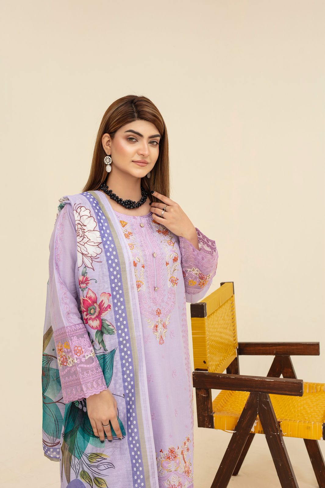 BRANDS INN-WINTER COTTON 3PC EMBROIDERED SHIRT WITH DORIA PRINTED SHAWL-BIC-2010