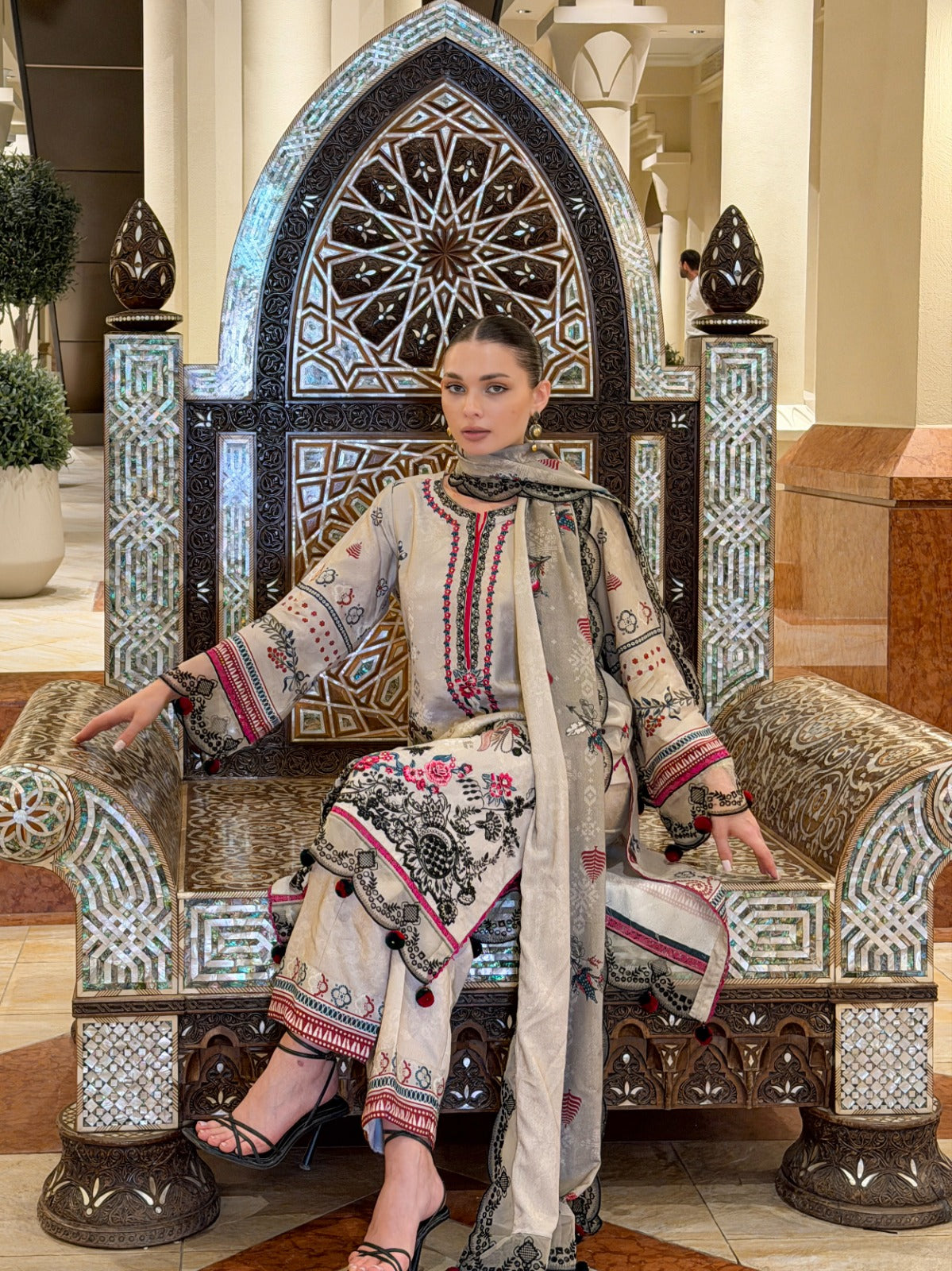 BRANDSINN-3PC KARANDI PRINTED EMBROIDERED SHIRT WITH KARANDI PRINTED EMB SHAWL & PRINTED TROUSER-BIC-0122