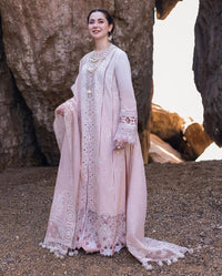 QALAMQAR-3PC LAWN LASERCUTWORK EMBROIDERED SHIRT WITH KHAADI NET EMBROIDERED DUPATTA AND TROUSER-BIC-4726