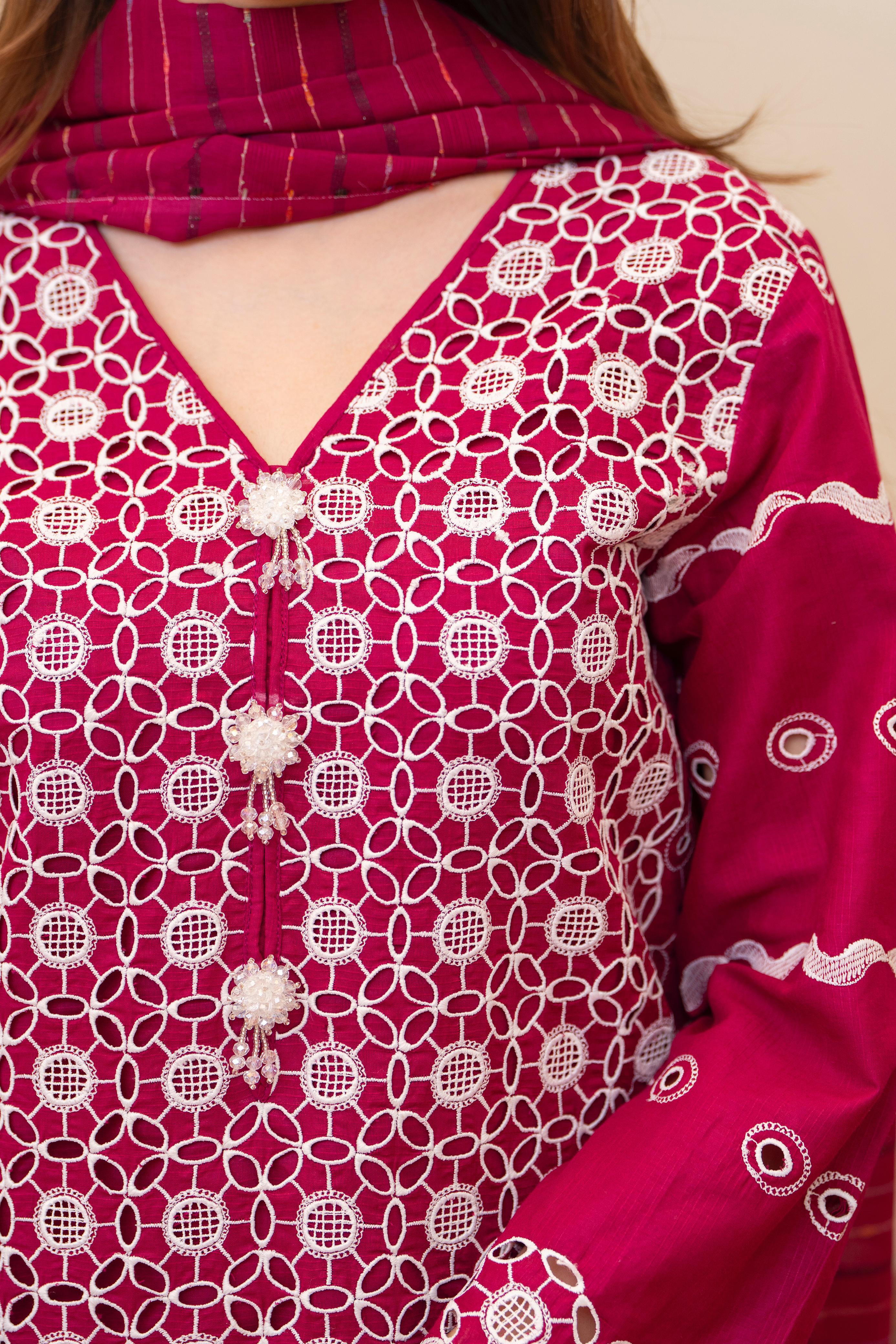 MIRAKHI - 3PC LAWN CHIKENKAARI EMBROIDERED SHIRT WITH LAWN TUBE SLUB DUPATTA AND TROUSER-BIC-1073