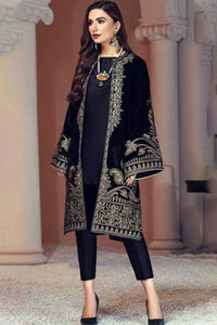 BAROUQUE-2PC VELVET EMBROIDERED SHIRT WITH VELVET EMBROIDERED SLEEVES AND SILK TROUSER -BIC-D-11