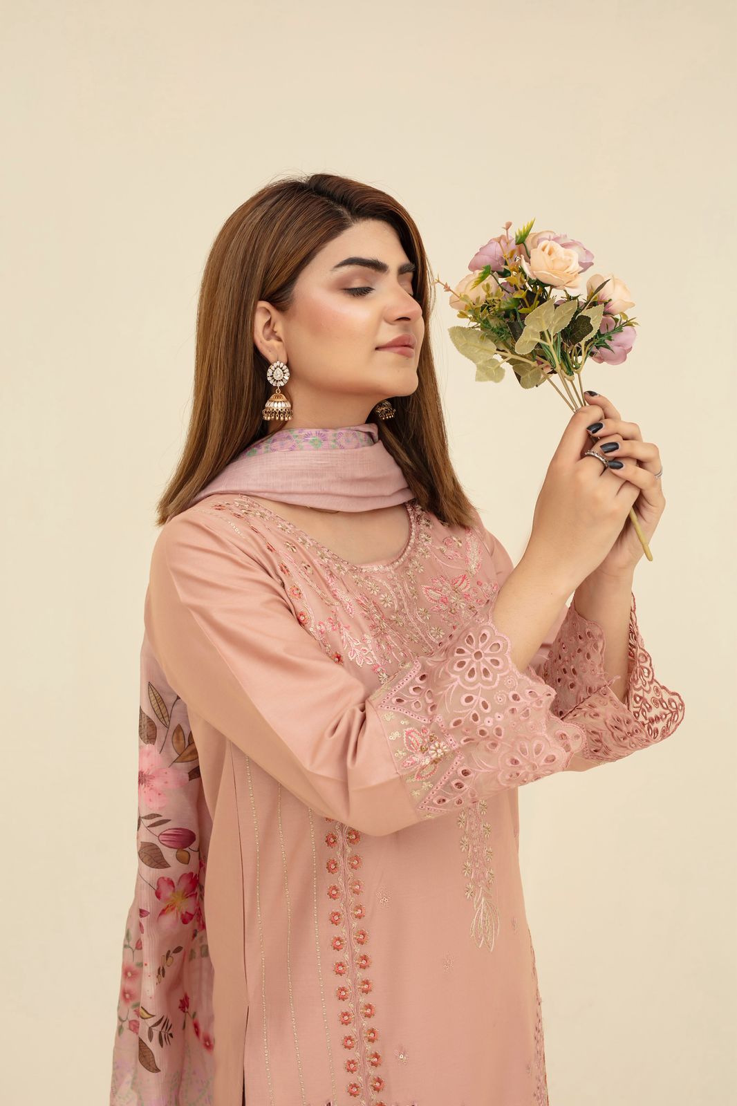 BRANDS INN-WINTER COTTON 3PC EMBROIDERED SHIRT WITH DORIA PRINTED SHAWL-BIC-2009