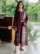 YARDS-3PC DHANAK EMBROIDERED SHIRT WITH COUTRAI PRINTED SHAWL AND TROUSER-BIC-5267