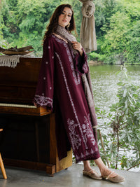 YARDS-3PC DHANAK EMBROIDERED SHIRT WITH COUTRAI PRINTED SHAWL AND TROUSER-BIC-5267
