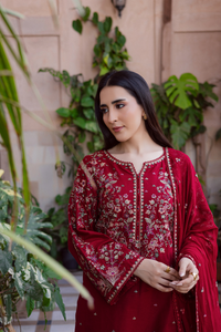 BATIK-3PC DHANAK EMBROIDERED SHIRT WITH DHANAK EMBROIDERED SHAWL AND TROUSER-BIC-4381