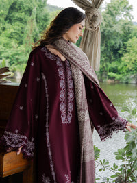 YARDS-3PC DHANAK EMBROIDERED SHIRT WITH COUTRAI PRINTED SHAWL AND TROUSER-BIC-5267