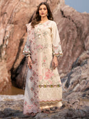 MAHNUR-3PC LAWN LASERCUTWORK EMBROIDERED SHIRT WITH KHAADI NET EMBROIDERED DUPATTA AND TROUSER-BIC-4721
