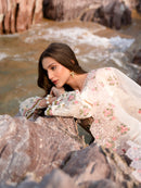 MAHNUR-3PC LAWN LASERCUTWORK EMBROIDERED SHIRT WITH KHAADI NET EMBROIDERED DUPATTA AND TROUSER-BIC-4721