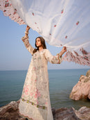 MAHNUR-3PC LAWN LASERCUTWORK EMBROIDERED SHIRT WITH KHAADI NET EMBROIDERED DUPATTA AND TROUSER-BIC-4721