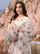 MAHNUR-3PC LAWN LASERCUTWORK EMBROIDERED SHIRT WITH KHAADI NET EMBROIDERED DUPATTA AND TROUSER-BIC-4721