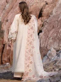 MAHNUR-3PC LAWN LASERCUTWORK EMBROIDERED SHIRT WITH KHAADI NET EMBROIDERED DUPATTA AND TROUSER-BIC-4721